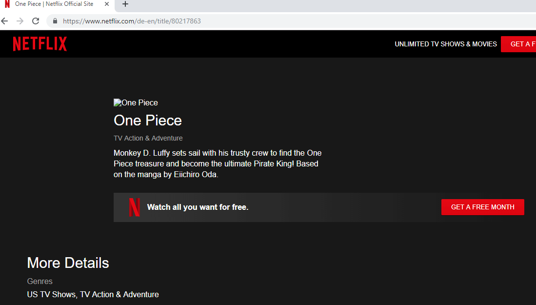 One Piece leaked Netflix listing